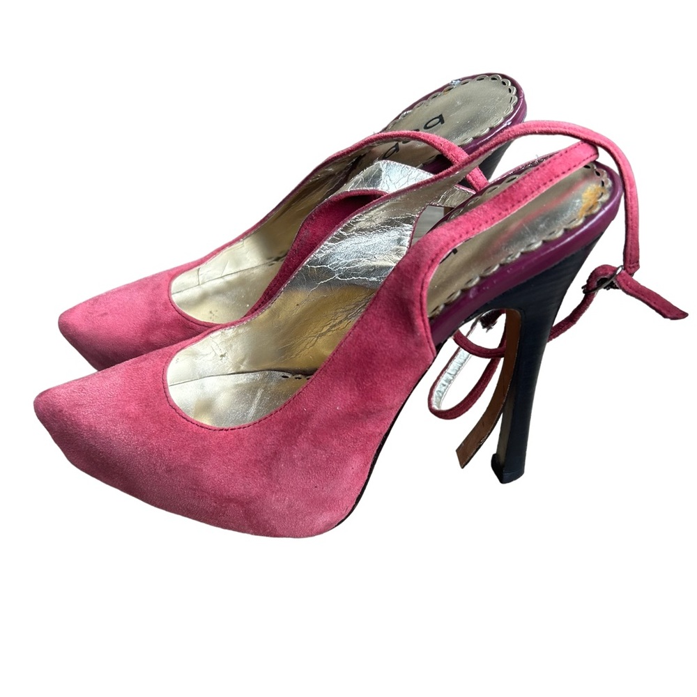 Bebe Maroon/Pink Suede Heels Sz 7 Y2K Ankle Strap Pumps Pre-Loved sexy classic